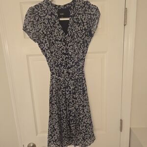 MSK Navy and White Chiffon Floral Midi Dress